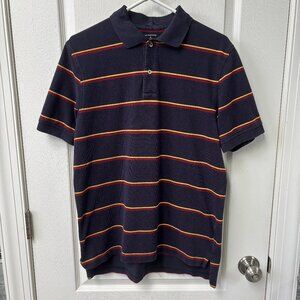 Lands' End Men's Polo Size Medium Black with Gold/Burgundy Stripes Short Sleeve